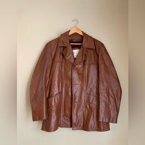 Vintage 1970s 70s tan brown leather jacket coat london fog classic